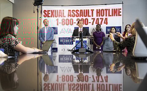 Houston lawyer Tony Buzbee holds a news conference at his office announcing that he's representing 120 accusers who have come forward with sexual misconduct allegations against Sean “Diddy” Combs.