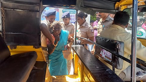 E Sangeetha, the panchayat president of Anangur village being arrested