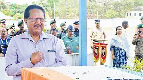 Thomas Thomas, brother of Thomas Cheriyan, breaks down as the soldier’s mortal remains arrived at the Thiruvananthapuram airport on Thursday.