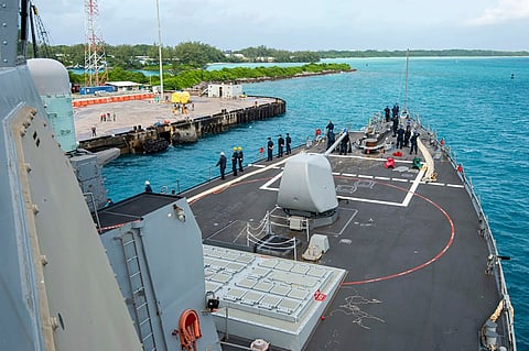 Sailors aboard a US Navy ship during a port visit to Diego Garcia (Photo | AP)