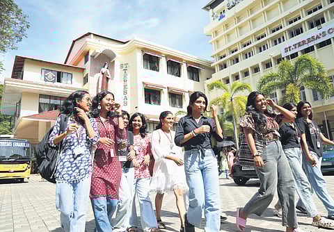 Students of St Teresa’s College during the centenary celebration I T P SOORAJ