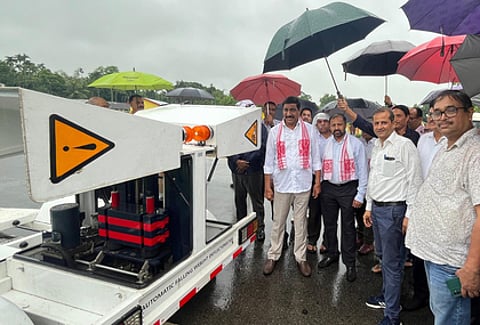 Minister for Roads and buildings BC Janardhan Reddy during his tour in Assam on Friday