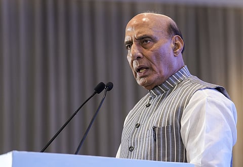 Defence Minister Rajnath Singh addresses during the CII-SIDM annual meeting and SIDM Champion Awards, in New Delh