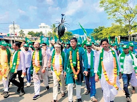 BJD leaders are taking out Jana Sampark Padayatra in Malkangiri town