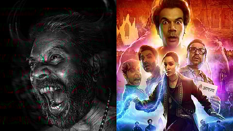 A still from the Mammootty starrer 'Bramayugam' (L) and the poster of 'Stree 2'