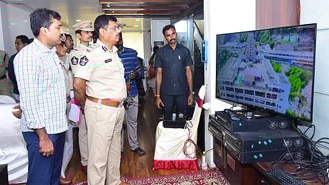NTR CP SV Rajashekhar Babu monitors Dasara festivities at Durga temple from the command control room in Vijayawada on Thursday.