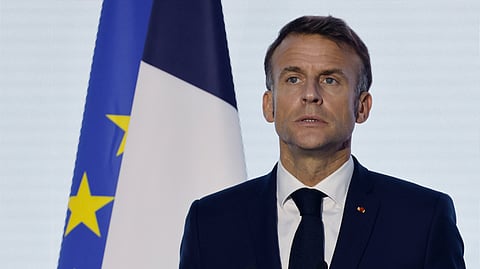 France's President Emmanuel Macron holds a press conference at the end of the closing session of the 19th Summit of the Francophonie at the Grand Palais in Paris, on October 5, 2024.