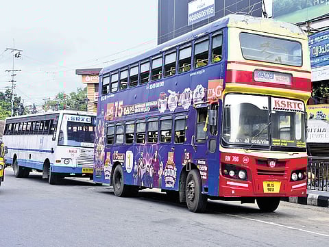 The KSRTC double-decker bus at Thoppumpady.
