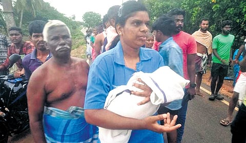 A newborn, abandoned behind a house near Chidambaram, was rescued by the villagers on Sunday