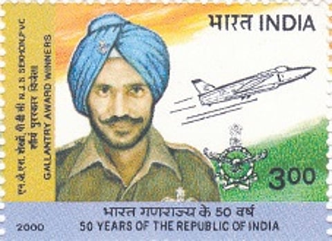 A stamp in honour of flying officer Nirmal Jit Singh Sekhon (PVC)