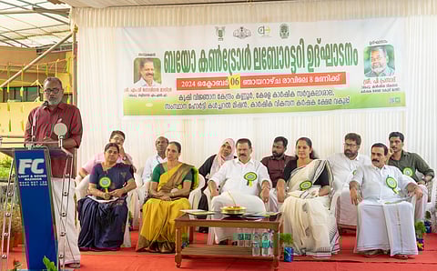 Agriculture minister P. Prasad inaugurating the biocontrol laboratory at KVK Kannur.