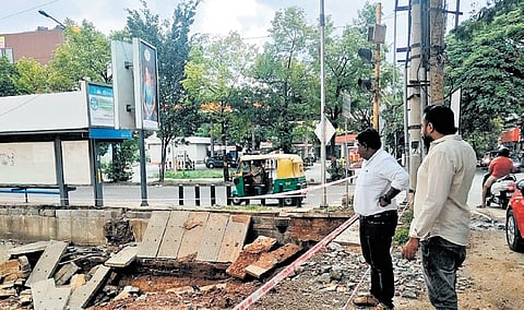 Part of a drain and footpath collapsed due to unauthorised excavation
