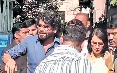 Nagarjuna and his family arrive at the Nampally court in Hyderabad on Tuesday