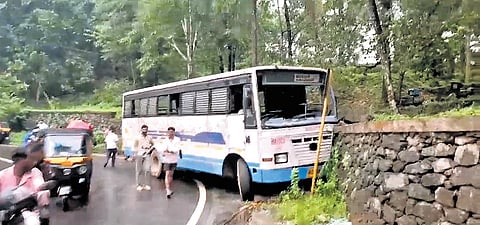 The KSRTC bus that met with an accident at Koodaranji on Saturday