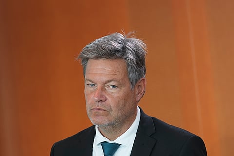 German Economy and Climate Minister Robert Habeck arrives for the cabinet meeting of the German government at the chancellery in Berlin, Germany, Wednesday, Oct. 9, 2024.