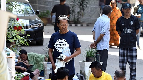 Climate activist Sonam Wangchuk with supprters during their protest demanding sixth schedule status for Ladakh, at the Ladakh Bhawan in Delhi.
