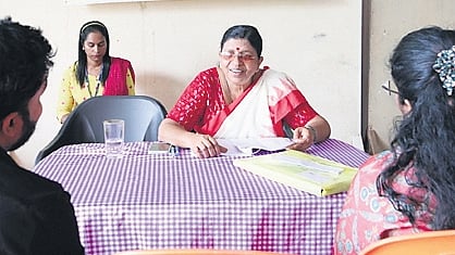 Women’s Commission chairperson P Sathidevi hearing grievances at the two-day district-level adalat held at Jawahar Balabhavan.