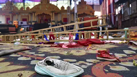 File photo. A collapsed platform at Kalkaji Mandir, in New Delhi on Sunday, Jan. 28, 2024.