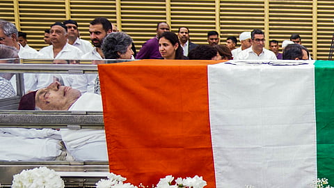 Mortal remains of veteran industrialist Ratan N Tata kept at NCPA lawns for the public to pay their last respect, in Mumbai on Thursday.