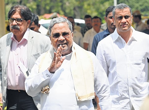Chief Minister Siddaramaiah arrives for the Cabinet meeting at Vidhana Soudha in Bengaluru on Thursday