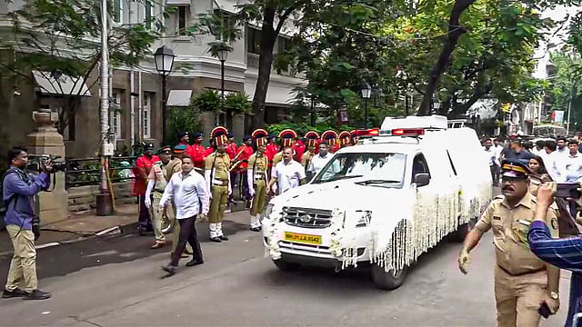 Mortal remains of former Tata Group Chairman Ratan Tata being taken to NCPA lawns for public viewing, in Mumbai.