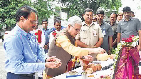 Telangana Governor performs Ayudha Puja at Raj Bhavan