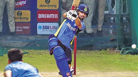 Team India cricketer Rinku Singh during the practice session at the Uppal stadium in Hyderabad.