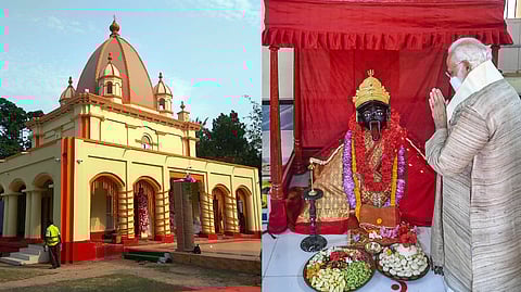 The Jeshoreshwari Kali Temple (L) in Satkhira, Bangladesh, which was visited by PM Narendra Modi (R), on 27 Mar, 2021.