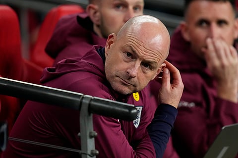 England's head coach Lee Carsley waits for the start of the UEFA Nations League Group F soccer match between England and Greece at Wembley Stadium in London, Thursday, Oct. 10, 2024.