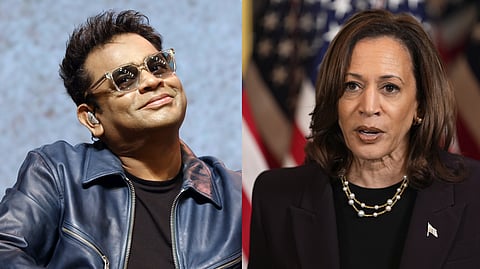 (L-R) A collage of music composer AR Rahman and US Presidential candidate Kamala Harris.