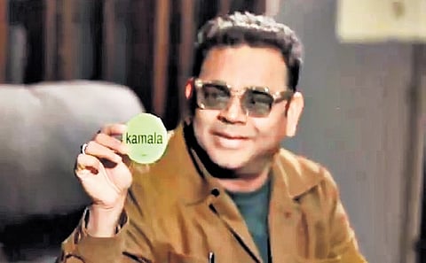 AR Rahman in a promo endorsing Harris before the AAPI event