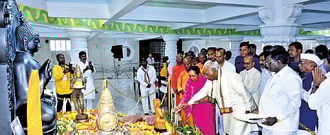 AICC president Mallikarjun Kharge participates in the 68th Dhammachakra Pravartana Din at Buddhavihara in Kalaburagi on Saturday