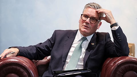 British Prime Minister Keir Starmer speaks to members of the media in Rome, Monday, Sept. 16, 2024.