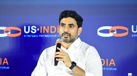 Minister for IT Nara Lokesh at the US-India forum leadership summit on Monday.