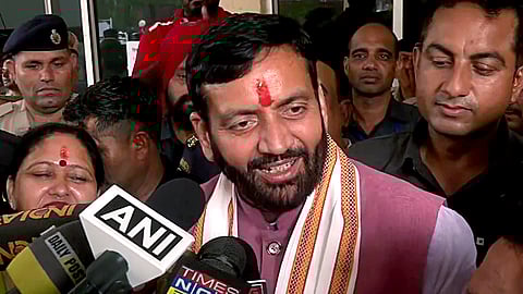Haryana Chief Minister Nayab Singh Saini speaks to the media on the Assembly election results, in Kurukshetra, Oct 08, 2024.