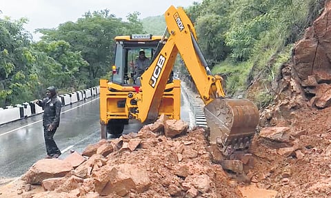 Heavy rainfall led to landslides on the Tirumala ghat road
