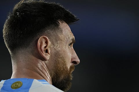Argentina's Lionel Messi looks on during a World Cup 2026qualifying soccer match against Bolivia at Monumental Stadium in Buenos Aires, Argentina, Tuesday, Oct 15, 2024.