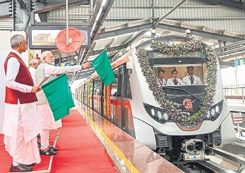 Primne Minister Narendra Modi flagging off Namo Bharat Rapid Rail services