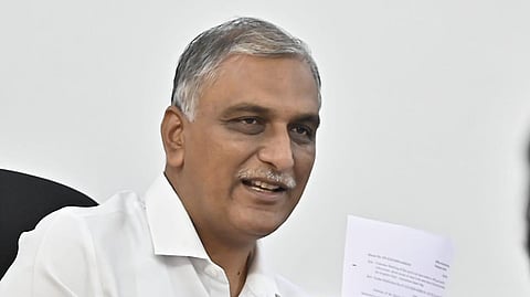 BRS MLA T Harish Rao speaks during a chit-chat with reporters in Hyderabad.
