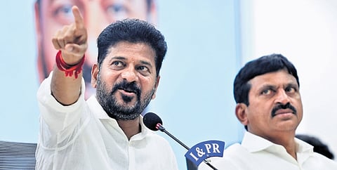 Chief Minister A Revanth Reddy speaks during a press meet on the Musi project at the Secretariat in Hyderabad on Thursday.