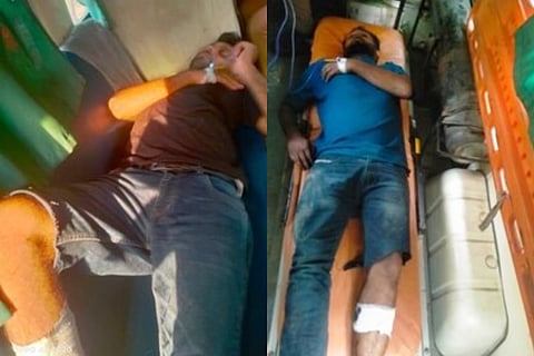 Ram Gopal Mishra murder accused Sarfaraz & Mohammad Talim at Nanpara CHC after sustaining bullet injury during encounter with Bahraich police following an escape bid.