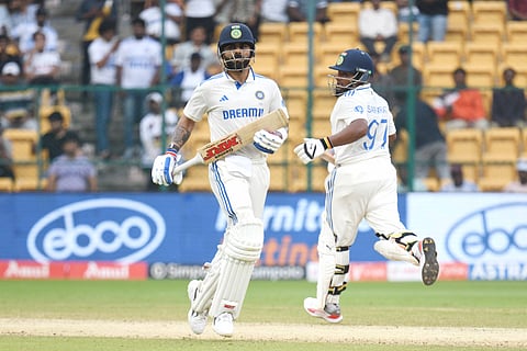 Virat Kohli and Sarfaraz Khan durind day three of the first Test against New Zealand.