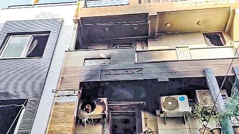 Building where a fire broke out in Shahdara on Friday.