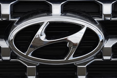 The Hyundai company logo is displayed Sept. 12, 2021, in Littleton, Colo.