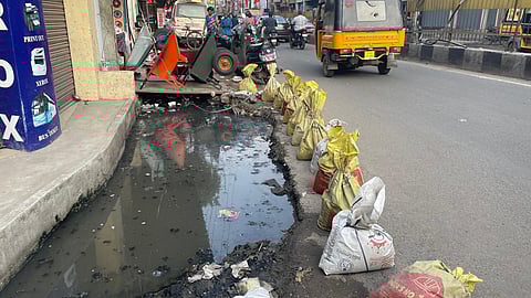 The four-and-a-half feet wide drain which was filled with rainwater