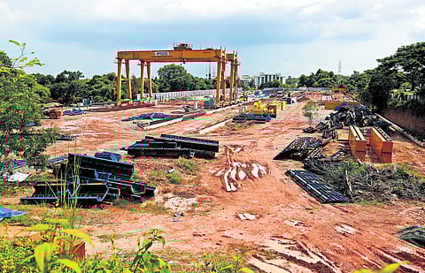 The casting yard being set up at HMT Kalamassery