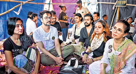 Junior doctors on a hunger strike protesting the RG Kar Medical College and Hospital rape and murder incident in Kolkata.
