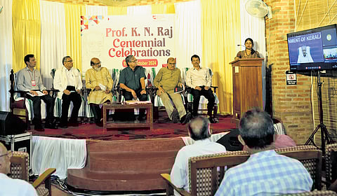 Chief Minister Pinarayi Vijayan virtually inaugurating a three-day conference organised at the Centre for Development Studies to mark the centenary of its founding director K N Raj on Sunday