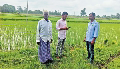 Officials carry out digital crop survey in a village in Nalgonda district