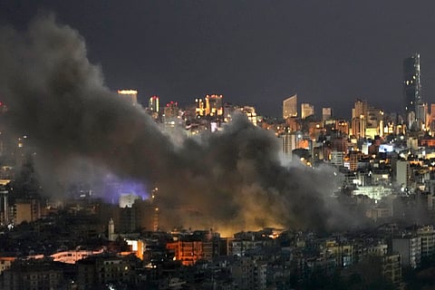 Smoke rises from Israeli airstrikes on Dahiyeh, in the southern suburb of Beirut, Lebanon
